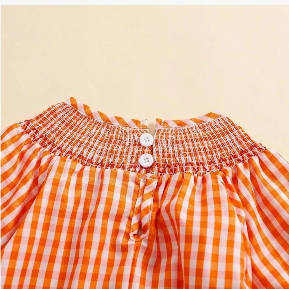 NWOT Baby Halloween Puff Sleeve Ghost Print Smocked Plaid Romper Jumpsuit U50